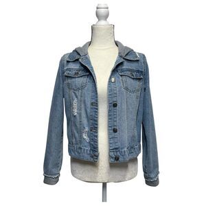 Ci Sono Light Blue Denim Jacket with Gray Hood Size Small